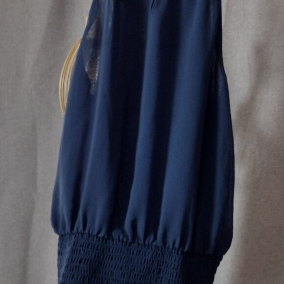 INC International Concepts Blue Halter Top Small Smocked Waist Flowy Blouse Chic - Picture 4 of 9